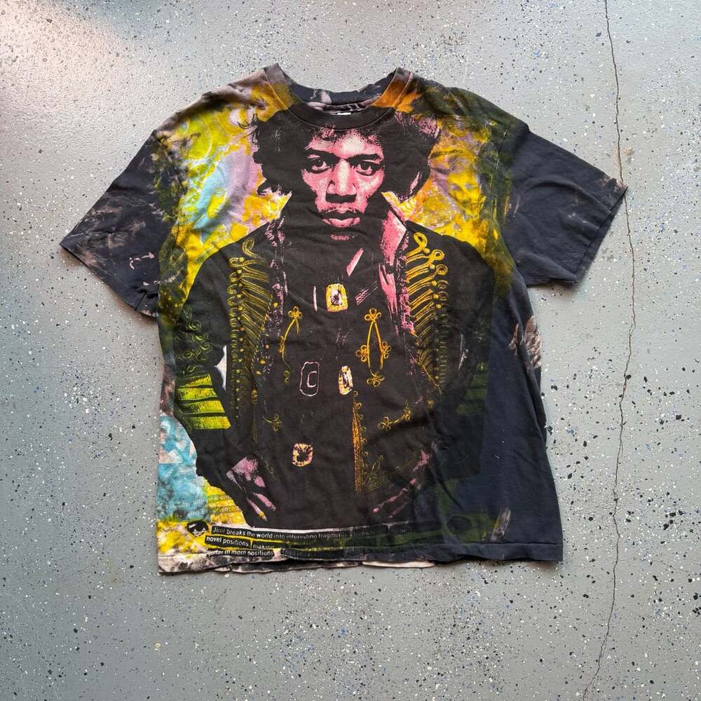Vintage 1990s Jimi Hendrix Mosquitohead All Over Print T-Shirt Hanes XL